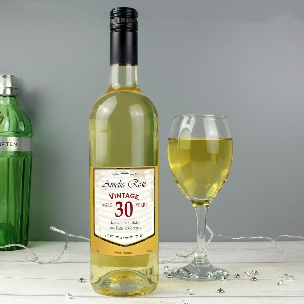 Personalised White Wine Vintage Age Label With Gift Box