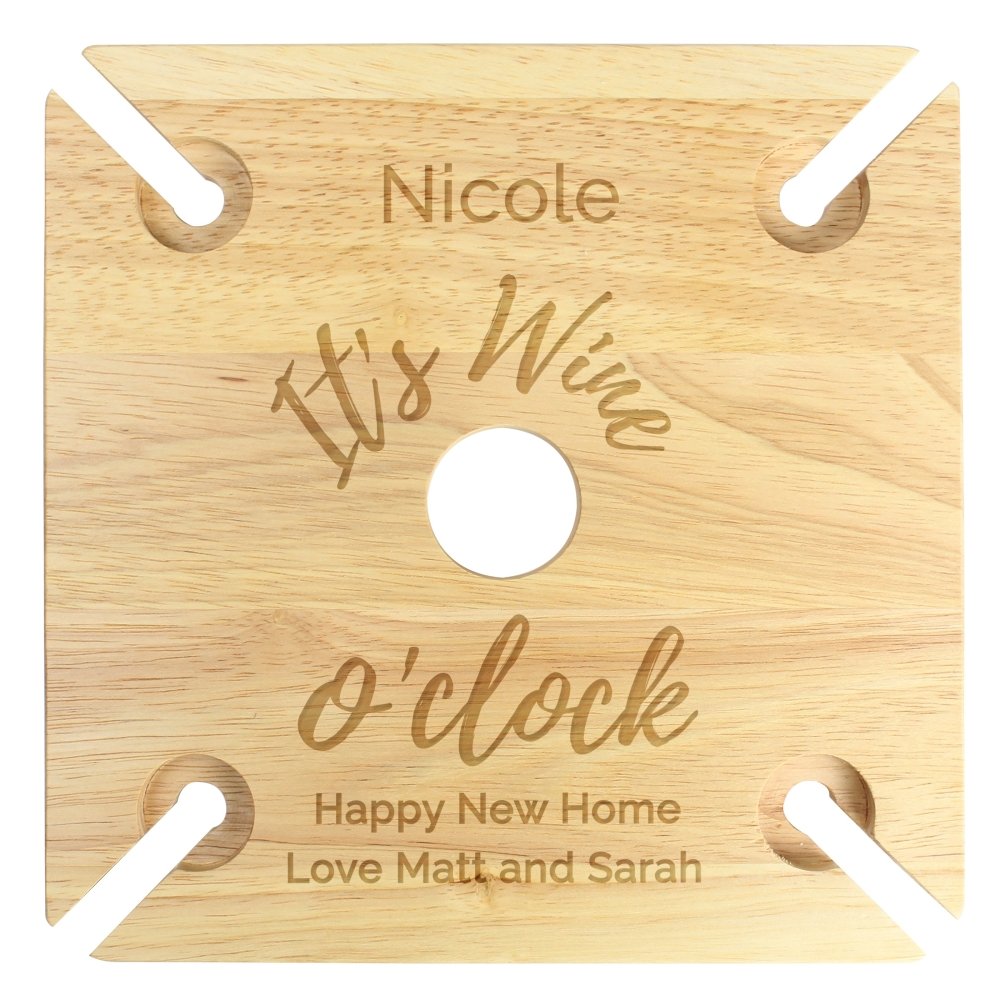 Personalised Wine O'Clock Four Wine Glass Holder & Bottle Holder