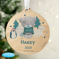 Personalised Winter Explorer Tiny Tatty Teddy Round Wooden Decoration