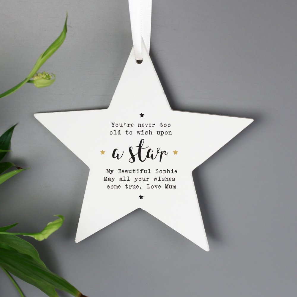 Personalised Wish Upon A Star Wooden Star Decoration