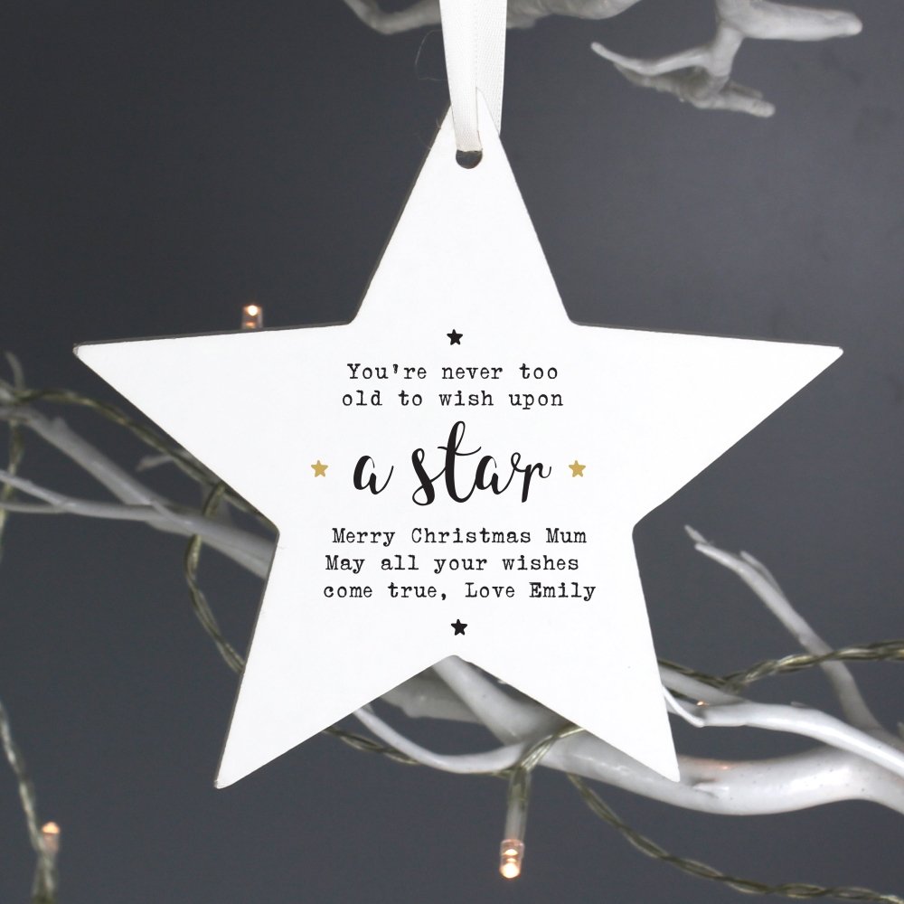 Personalised Wish Upon A Star Wooden Star Decoration