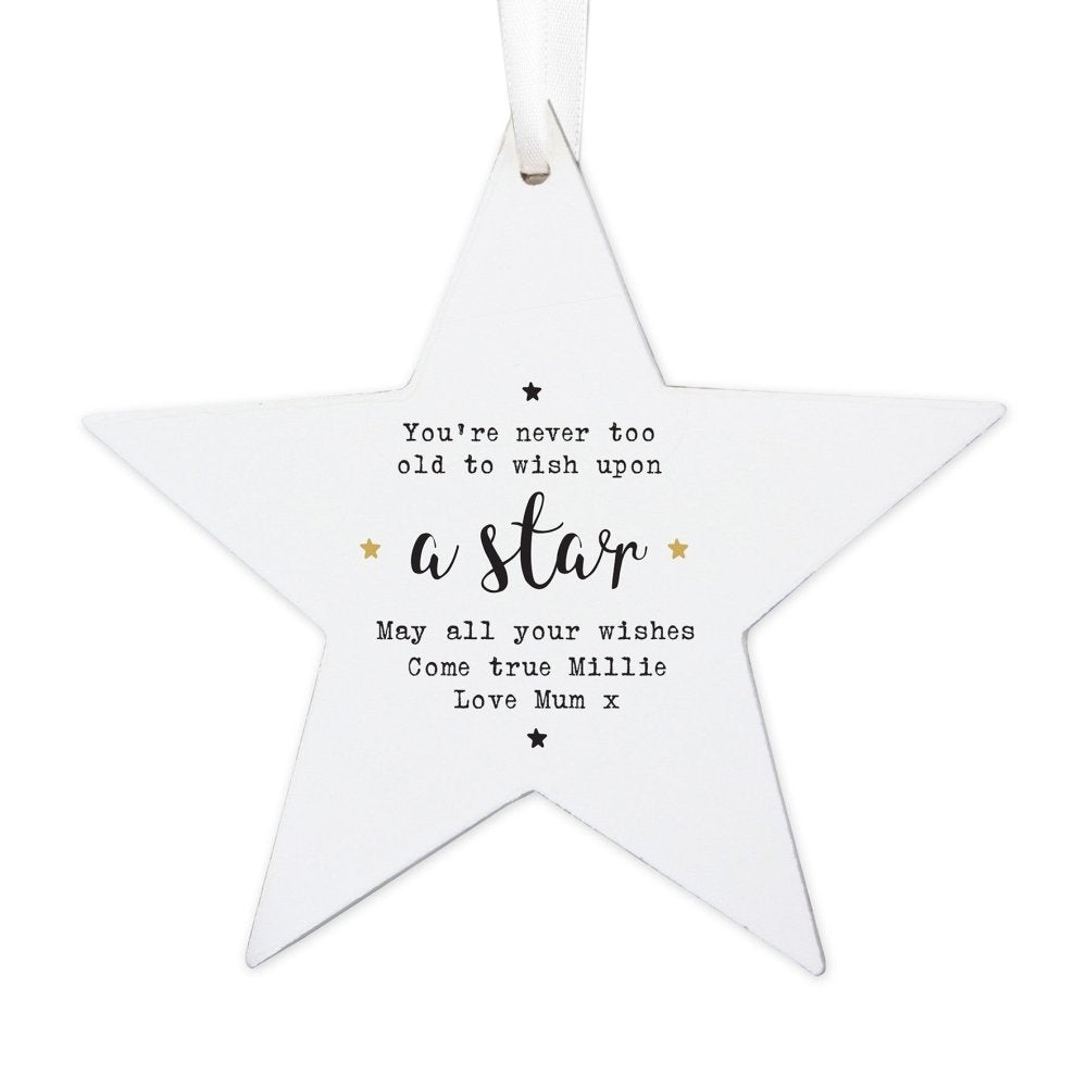 Personalised Wish Upon A Star Wooden Star Decoration