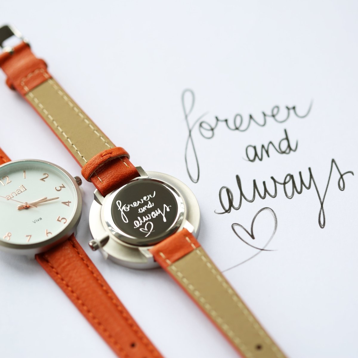 Personalised Women's Anaii Watch Handwriting Engraved Blush Red