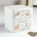 Personalised Woodland Animals Ceramic Square Money Box
