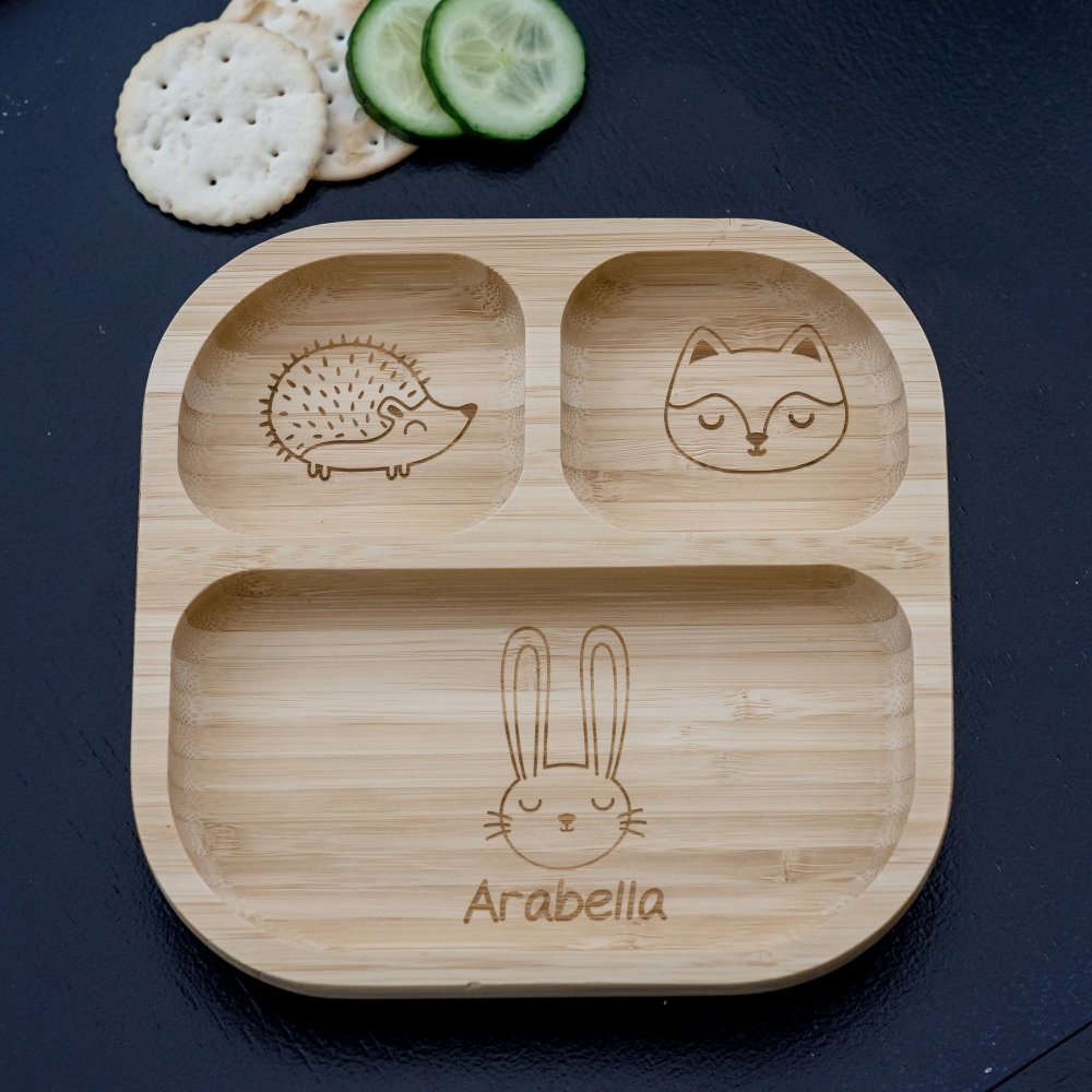 Personalised Woodland Bamboo Suction Plate & Spoon