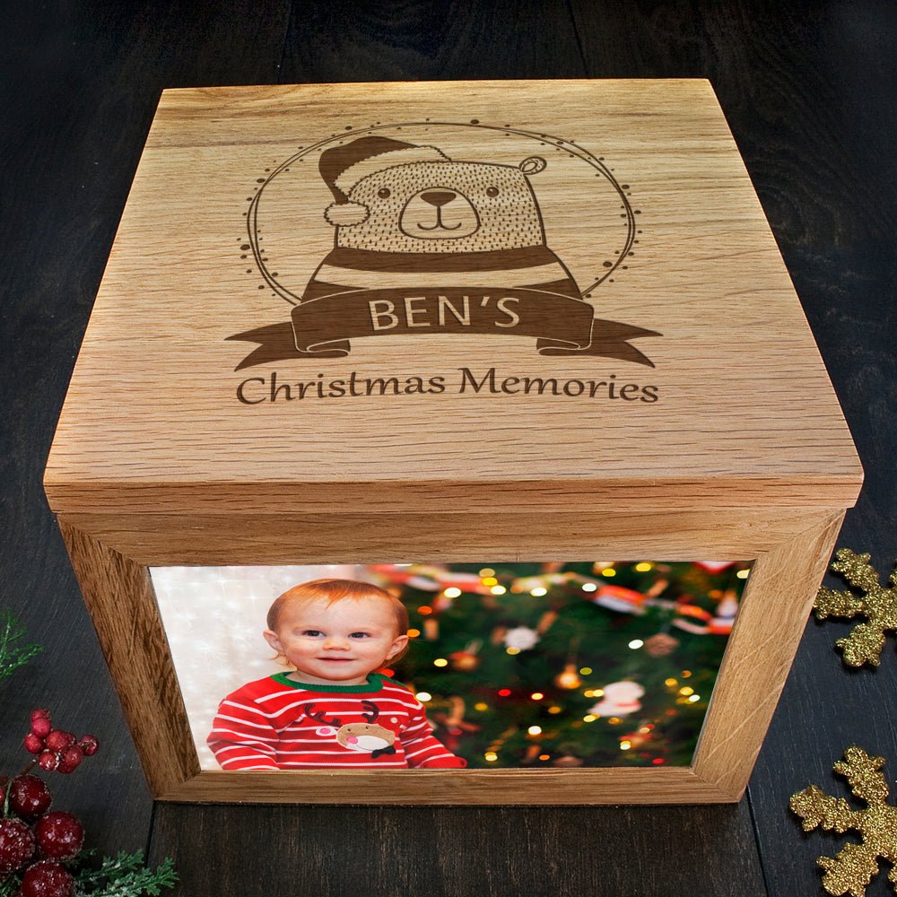 Personalised Woodland Bear Christmas Memory Photo Cube