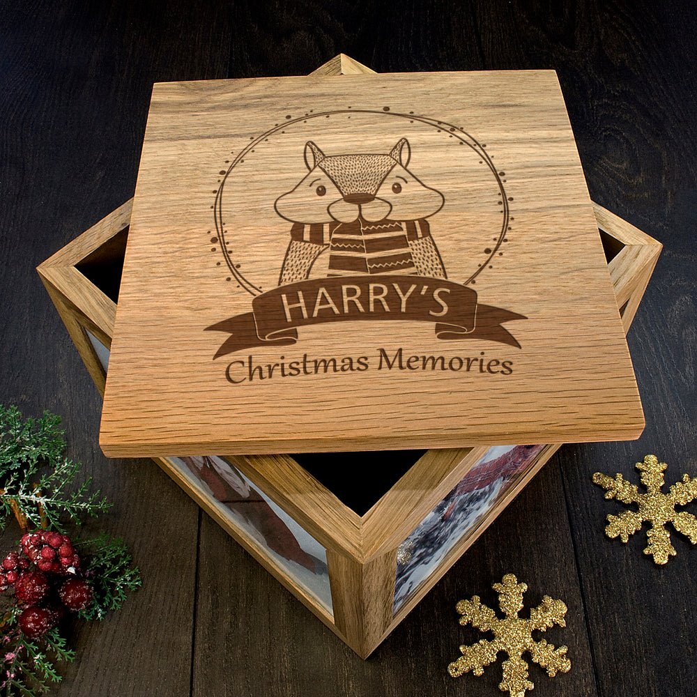 Personalised Woodland Chipmunk Christmas Memory Photo Cube