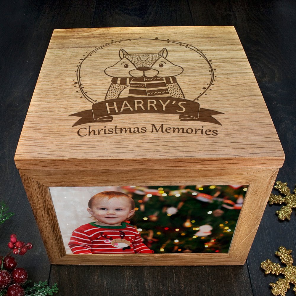 Personalised Woodland Chipmunk Christmas Memory Photo Cube
