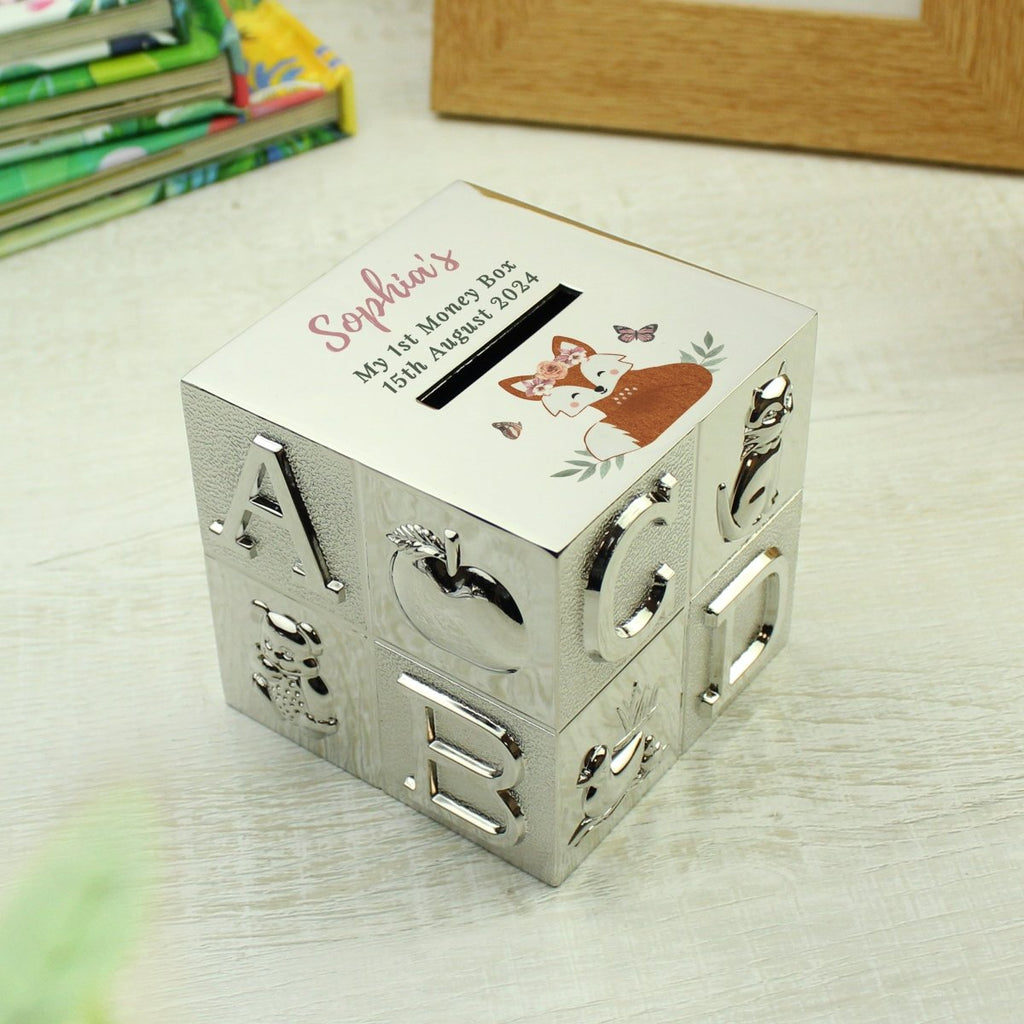 Personalised Woodland Fox Abc Money Box