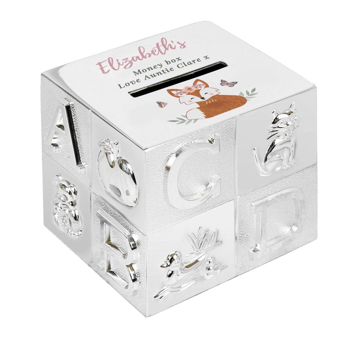 Personalised Woodland Fox Abc Money Box