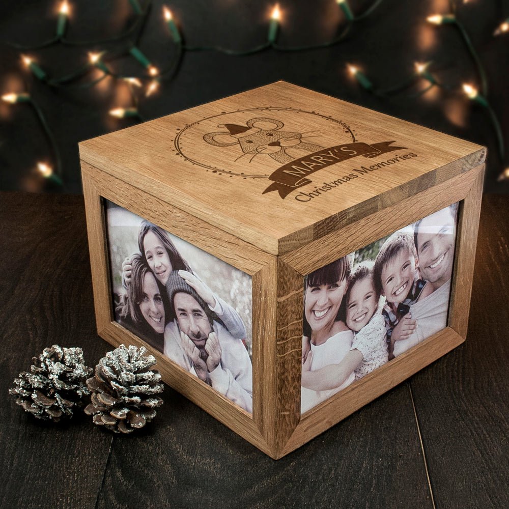 Personalised Woodland Mouse Christmas Memory Photo Cube