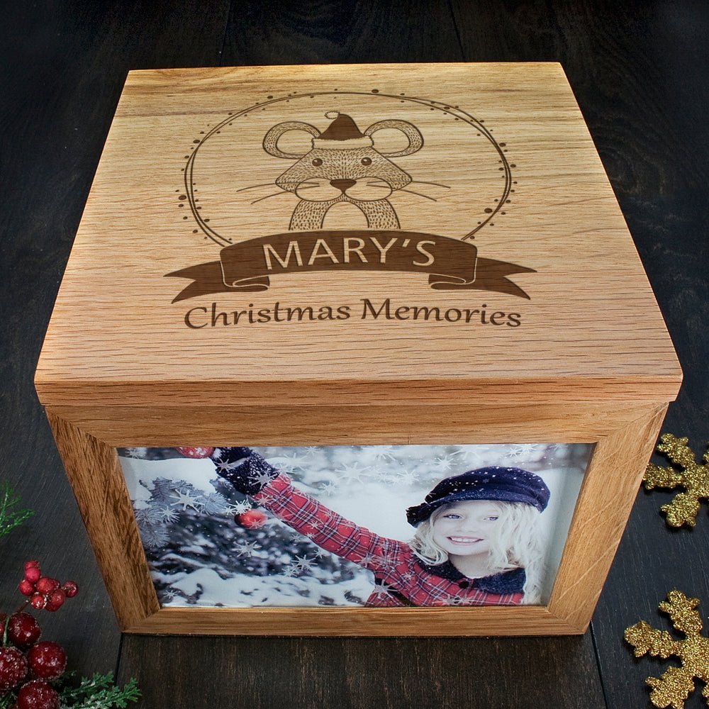 Personalised Woodland Mouse Christmas Memory Photo Cube
