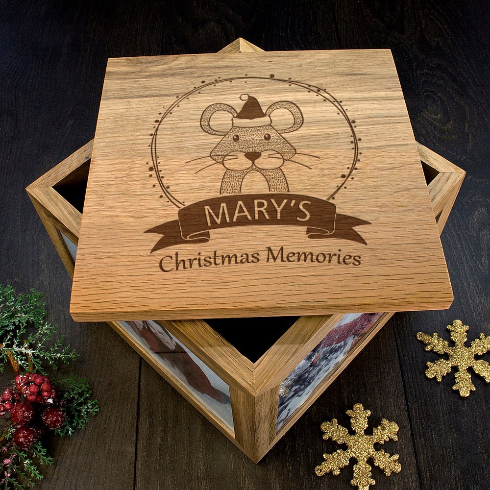 Personalised Woodland Mouse Christmas Memory Photo Cube