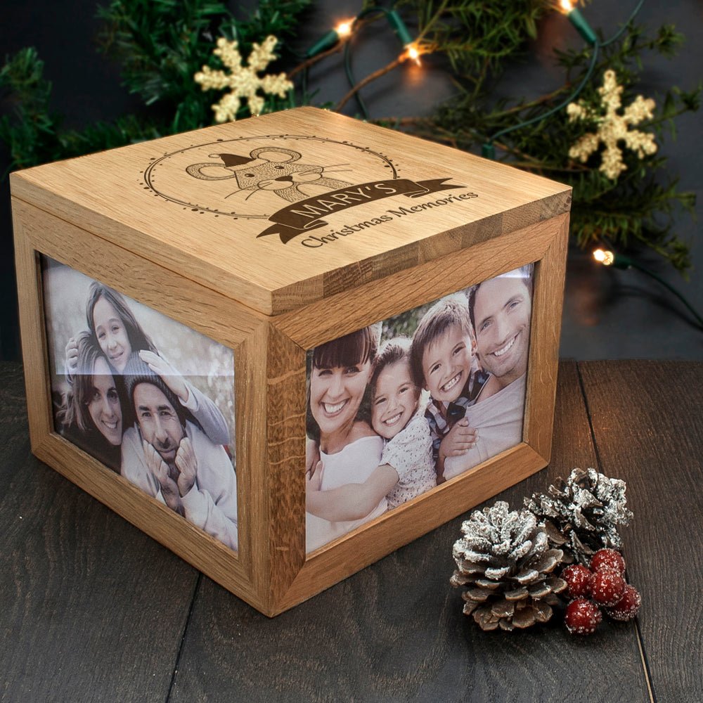 Personalised Woodland Mouse Christmas Memory Photo Cube