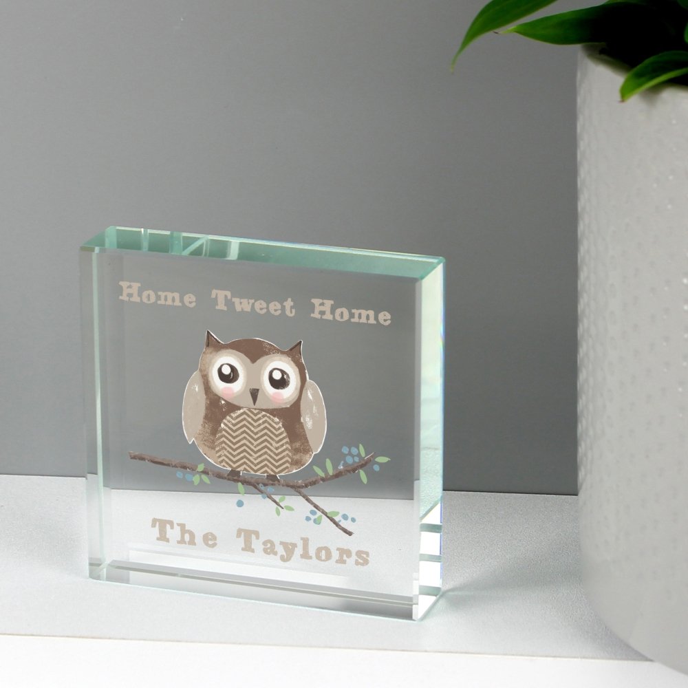 Personalised Woodland Owl Large Crystal Token