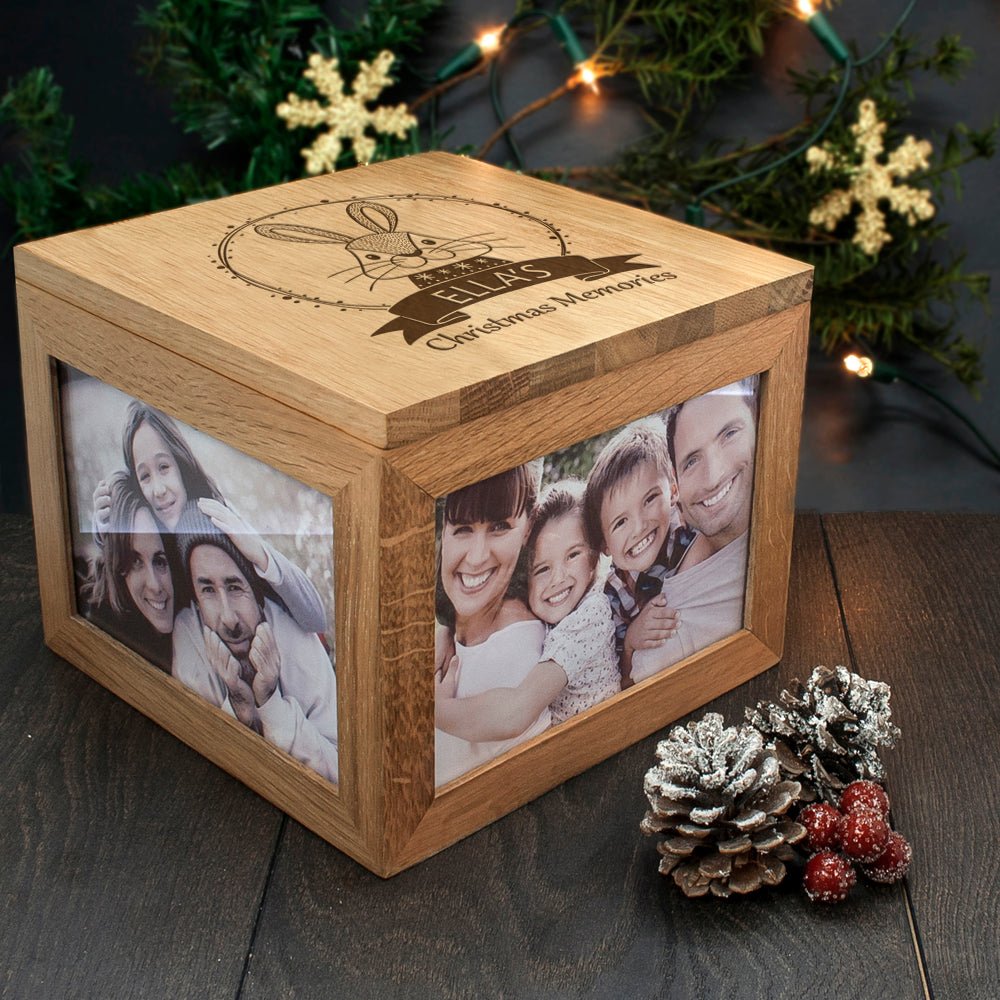 Personalised Woodland Rabbit Christmas Memory Photo Cube