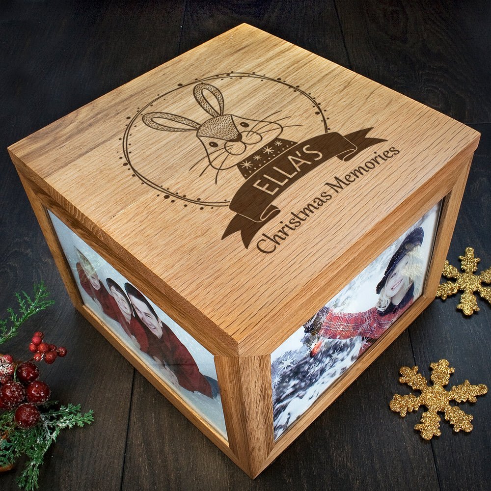 Personalised Woodland Rabbit Christmas Memory Photo Cube