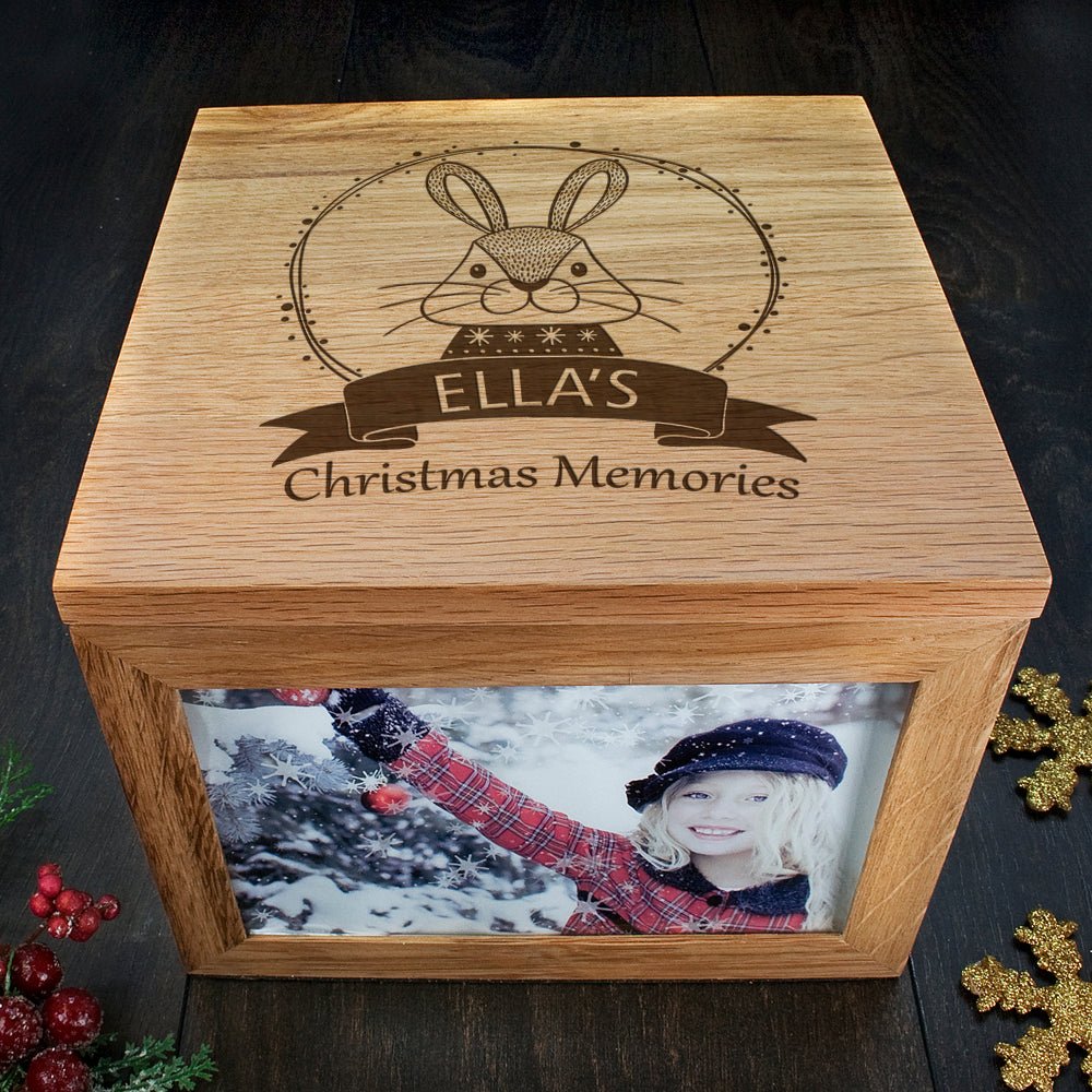 Personalised Woodland Rabbit Christmas Memory Photo Cube