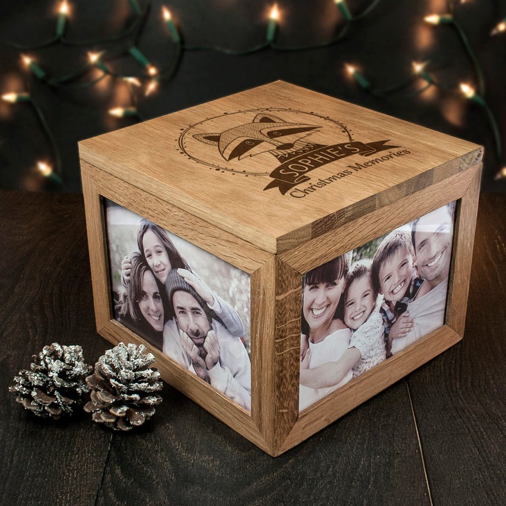 Personalised Woodland Raccoon Christmas Memory Photo Cube