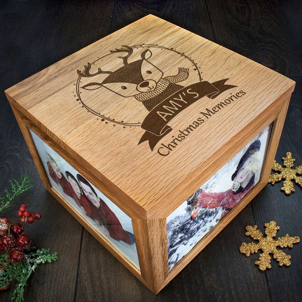 Personalised Woodland Reindeer Christmas Memory Photo Cube