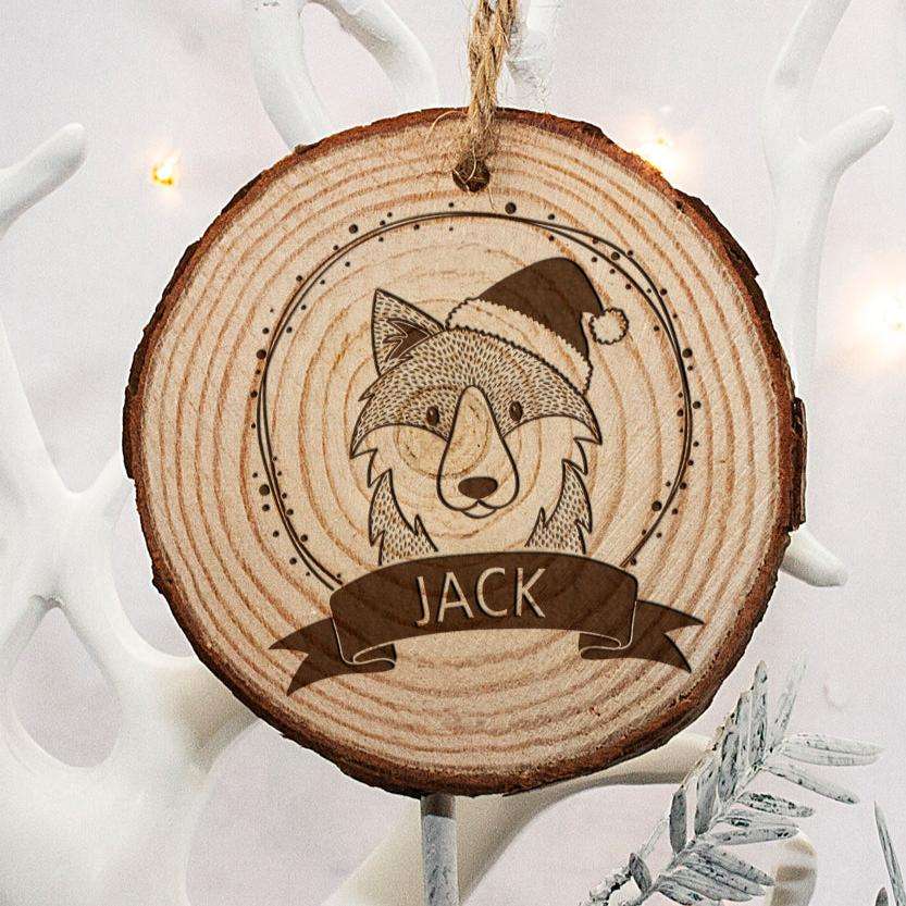 Personalised Woodland Wolf Christmas Tree Decoration