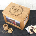 Personalised Wreath Mother's Day Midi Oak Photo Cube Keepsake Box