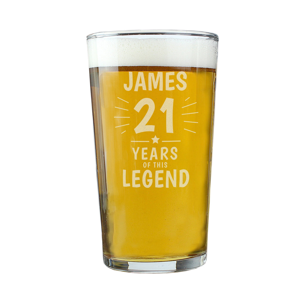 Personalised Years Of This Legend Birthday Pint Glass