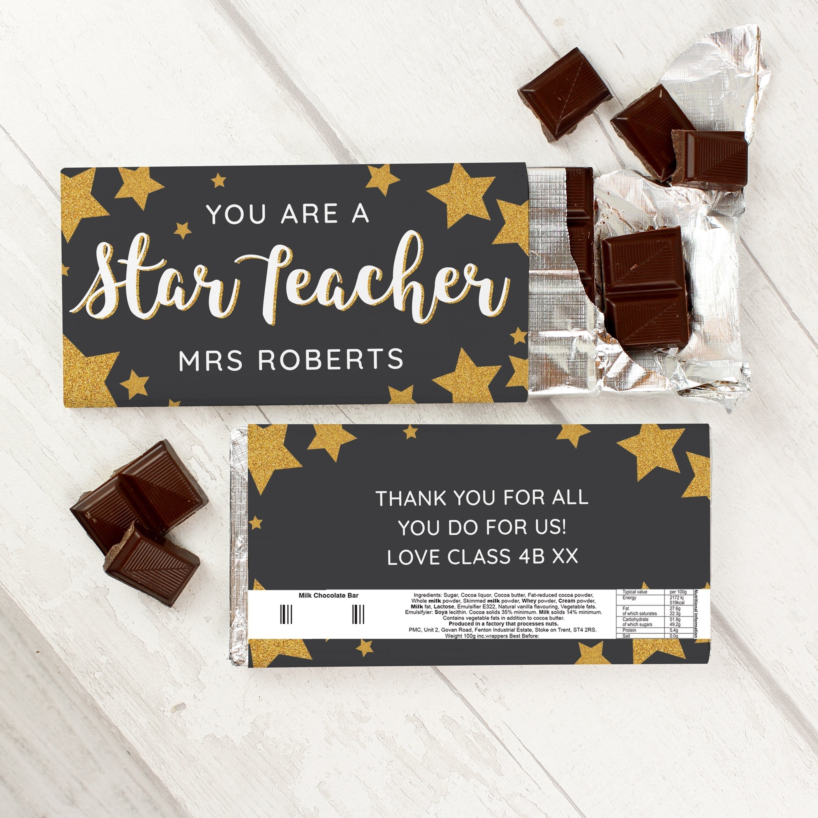 Personalised You Are A Star Teacher Milk Chocolate Bar