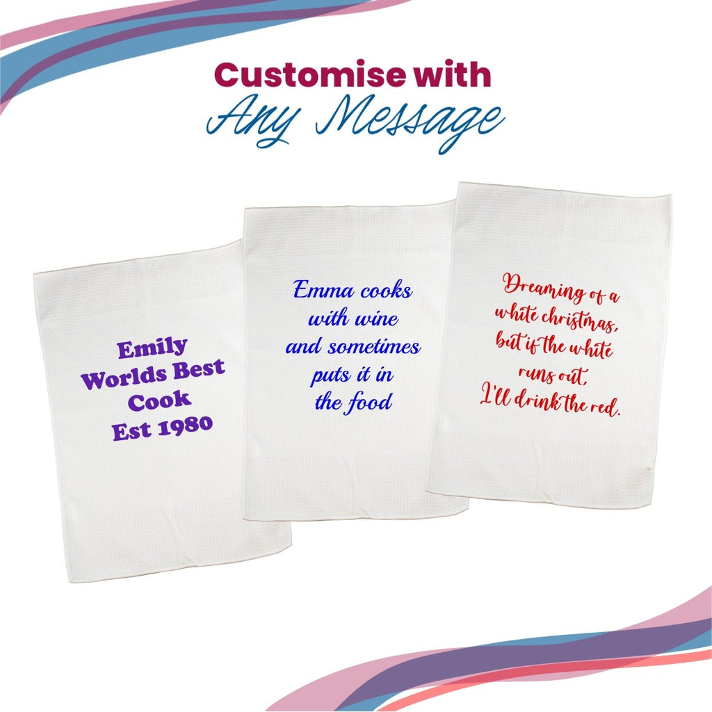 Printed Tea Towel, Any Message,Any Font, Any Colour, Microfibre, 40x60cm
