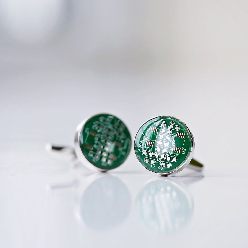 Real Circuit Board Cufflinks, Engraved Box