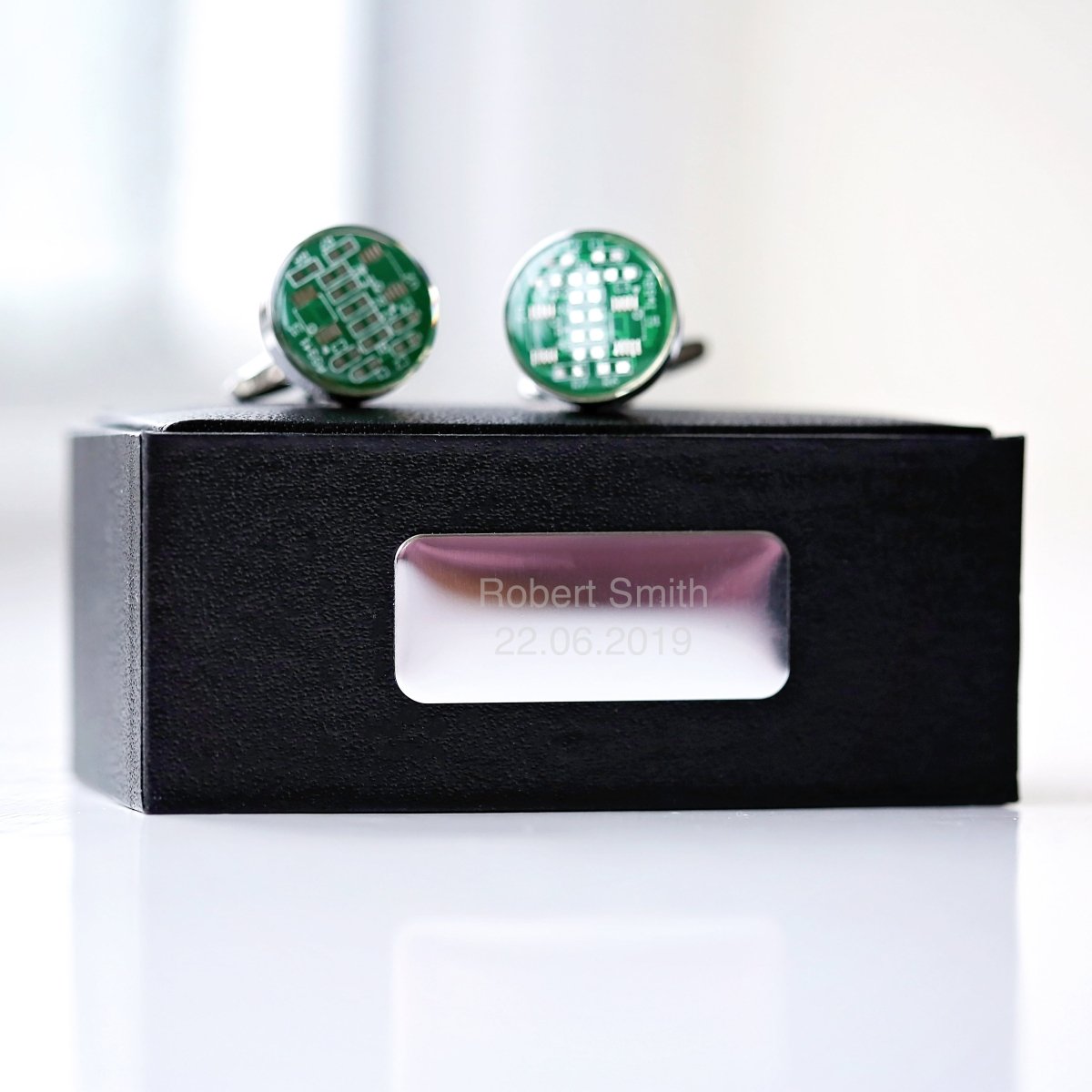Real Circuit Board Cufflinks, Engraved Box