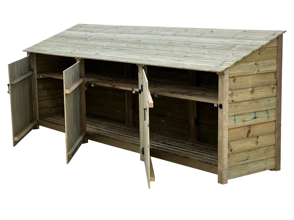 Wooden Premium Tongue/Groove Log Store with Doors and Shelf W-335cm, H-126cm or 180cm, D-88cm