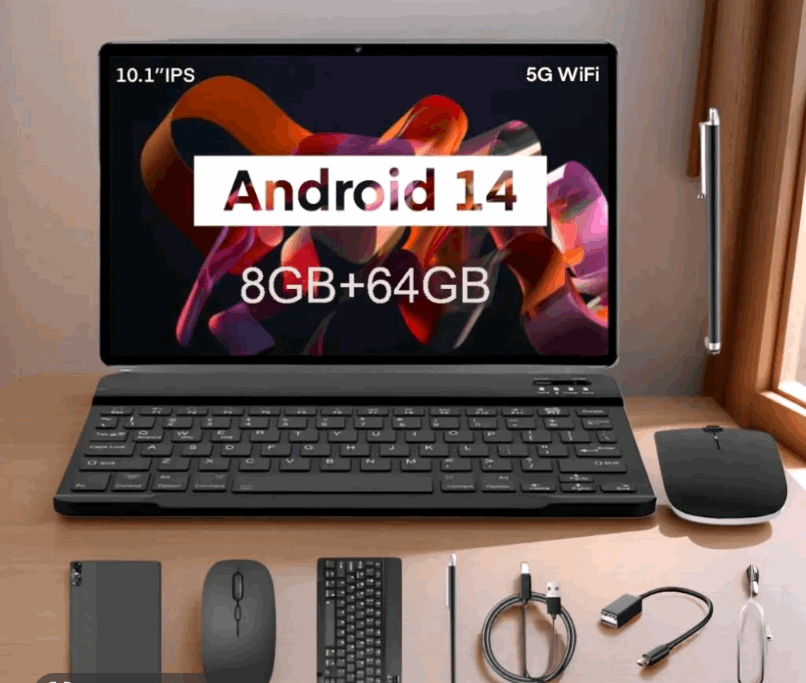 Android 14 Tablet Bundle – 10.1 IPS Display, 8GB RAM + 64GB Storage, 5G WiFi