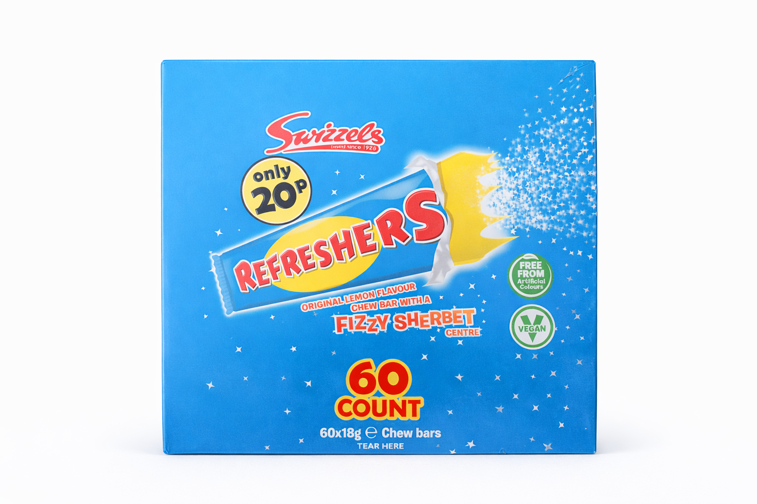 Refreshers Lemon Chew Bars Box of 60 | Fizzy Sherbet Retro Sweets ex