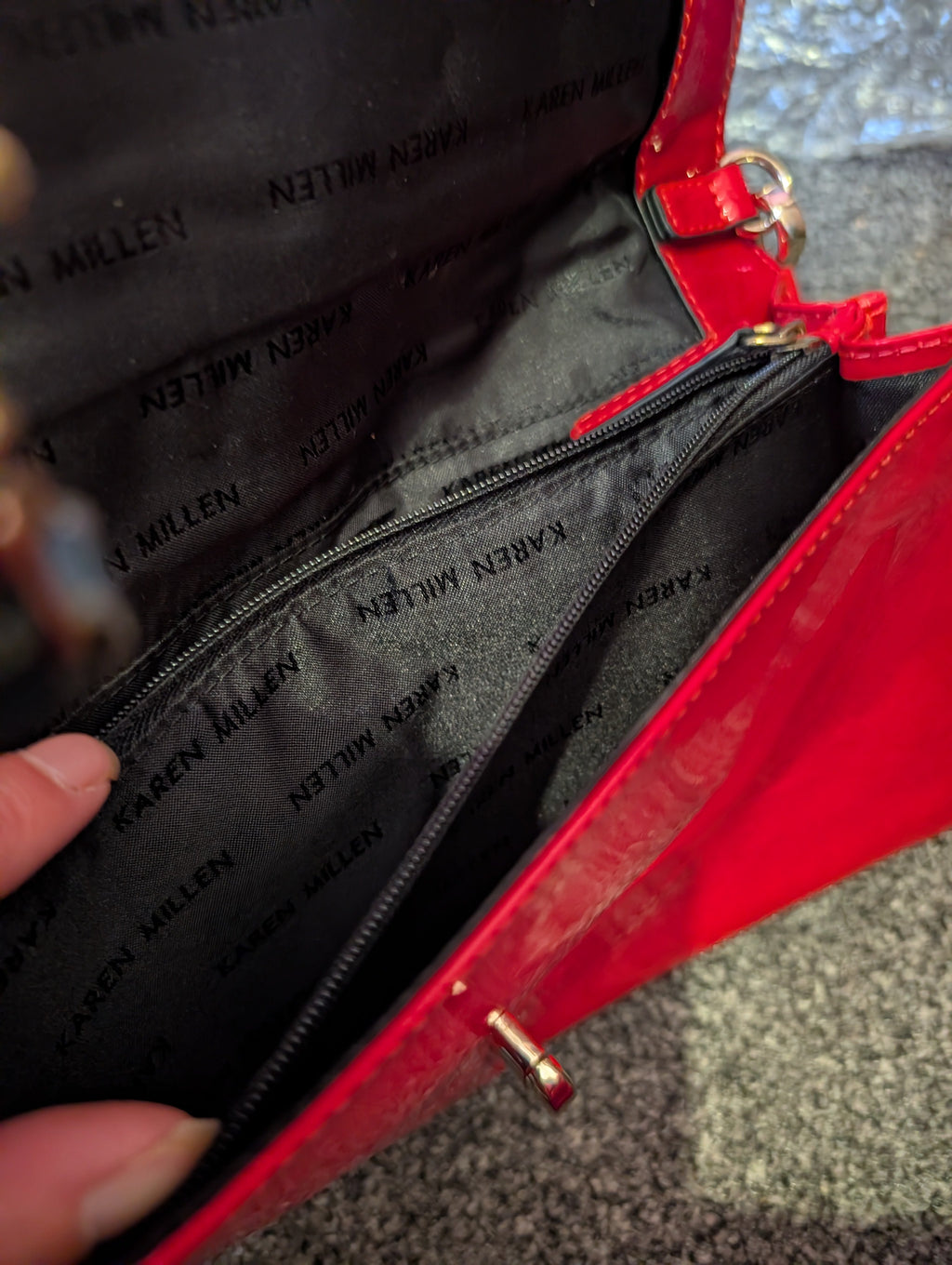 Karen Millen Red Patent Leather Crossbody Bag brand new