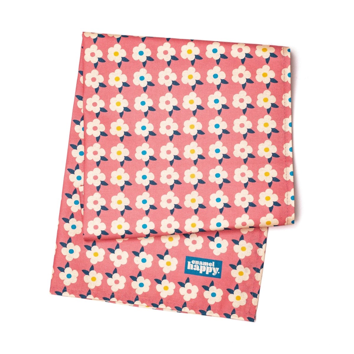 ROSE PINK GIFT SET For Her Retro Floral Enamel Cup - Beautiful Tin Mug - Cork Coaster - Pin Badge - Tea Towel - Colourful Home