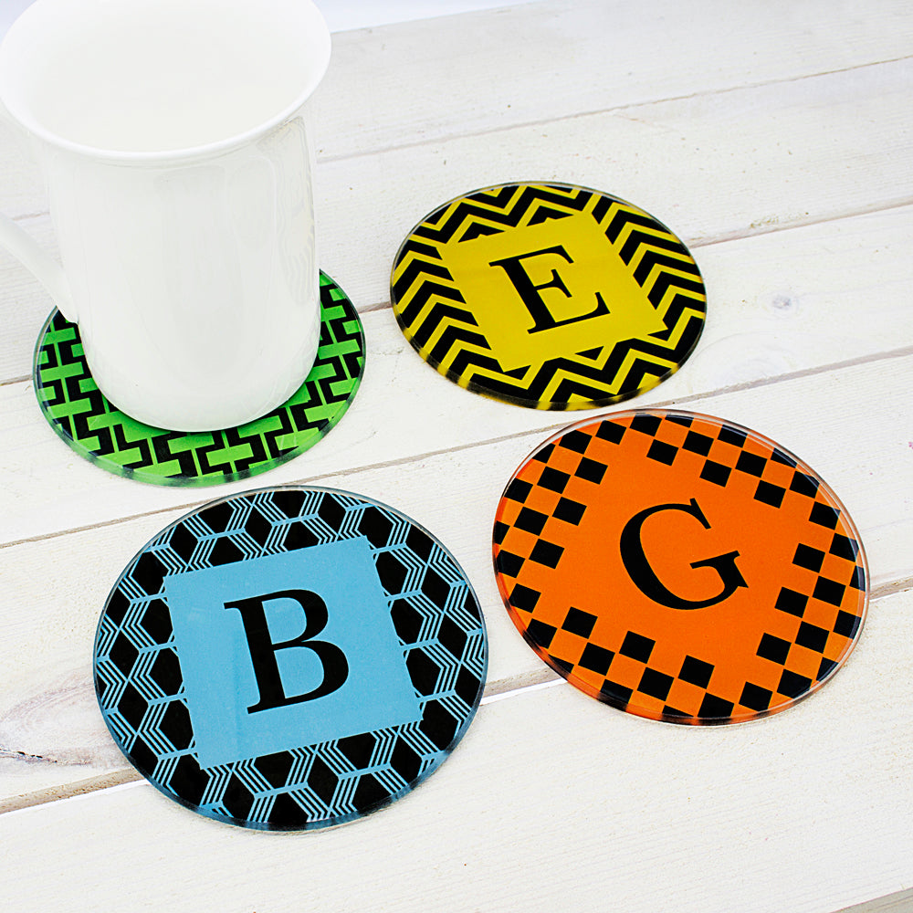 Personalised Set of Four Glass Coasters - Art Deco Design