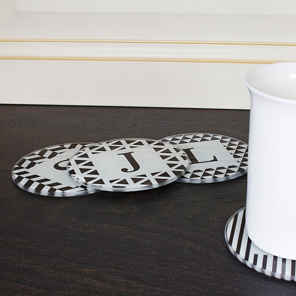 Set Of Four Glass Coasters - Black & White Design