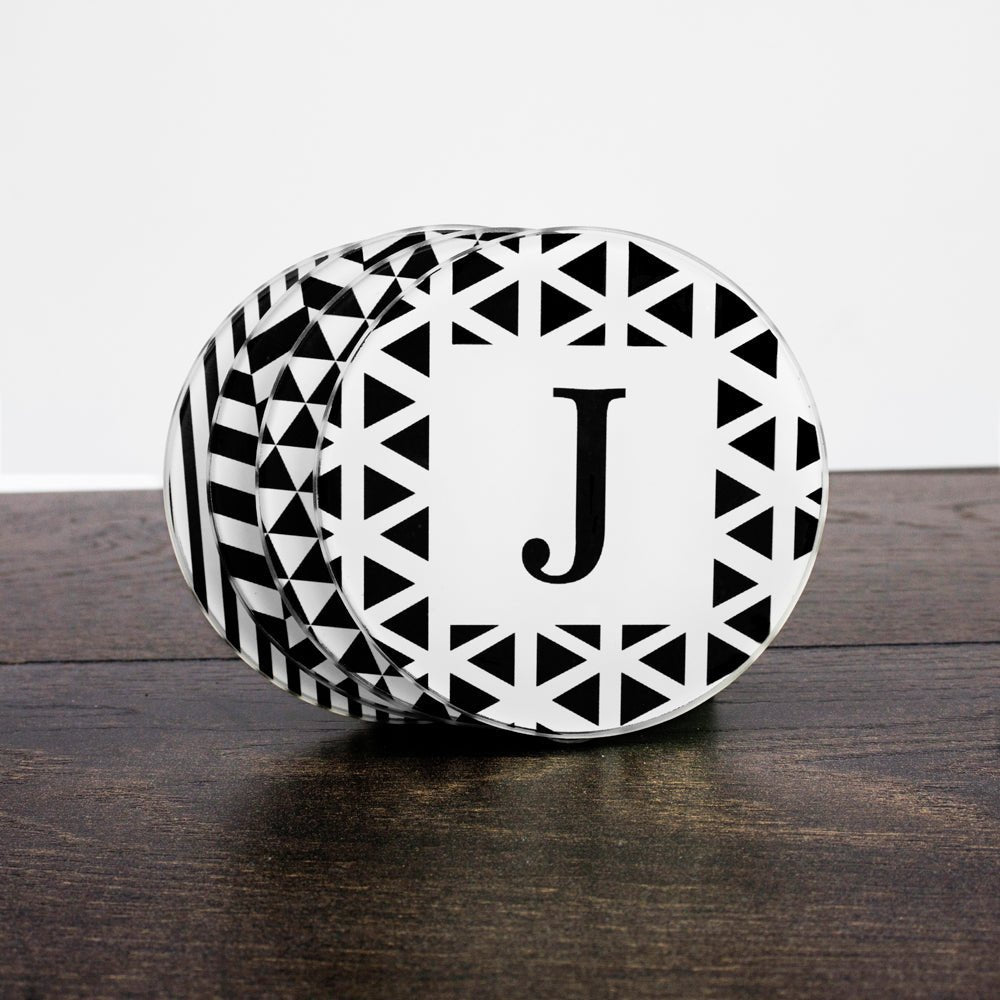 Set Of Four Glass Coasters - Black & White Design