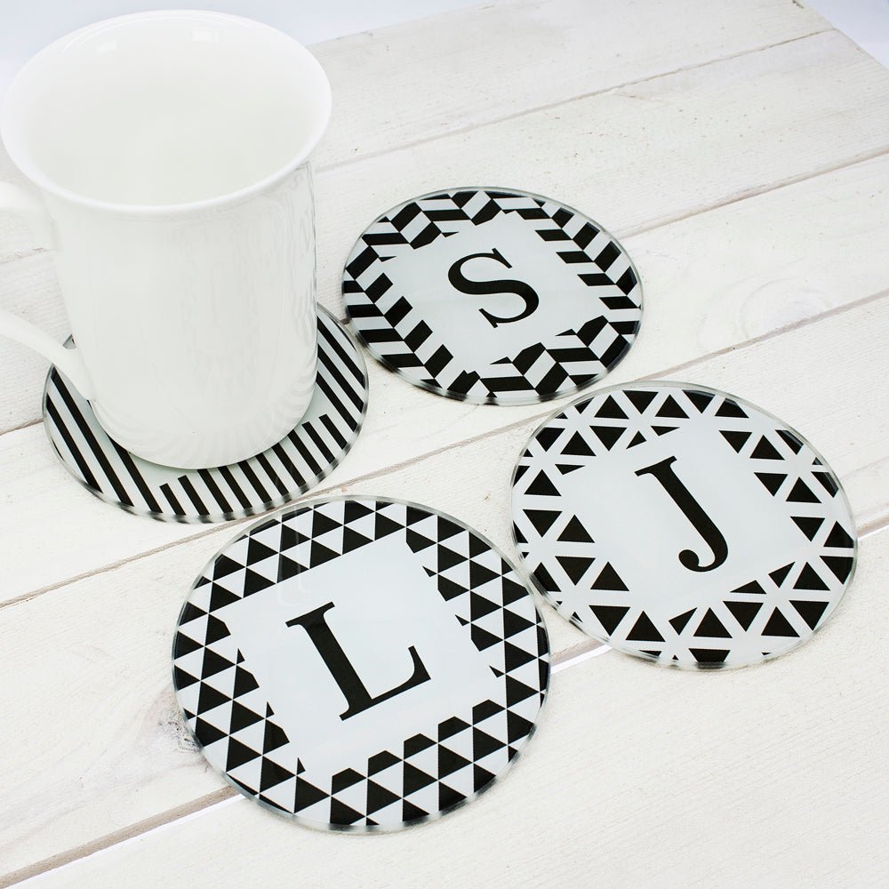 Set Of Four Glass Coasters - Black & White Design