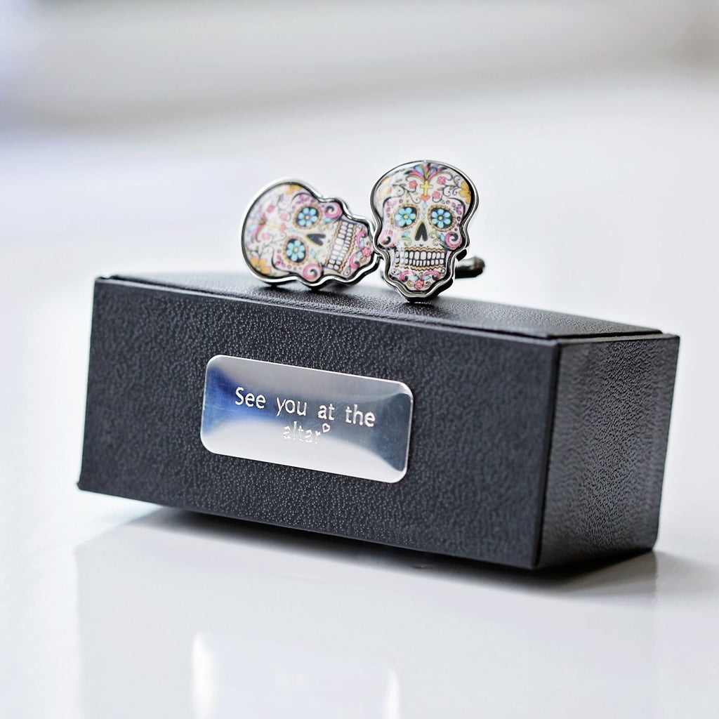Skull Cufflinks With Personalised Engraved Box
