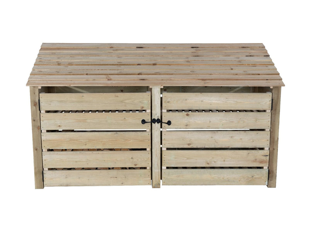 Slatted Wooden Log Store with Doors and Shelf W-227cm, H-126cm or 180cm, D-88cm