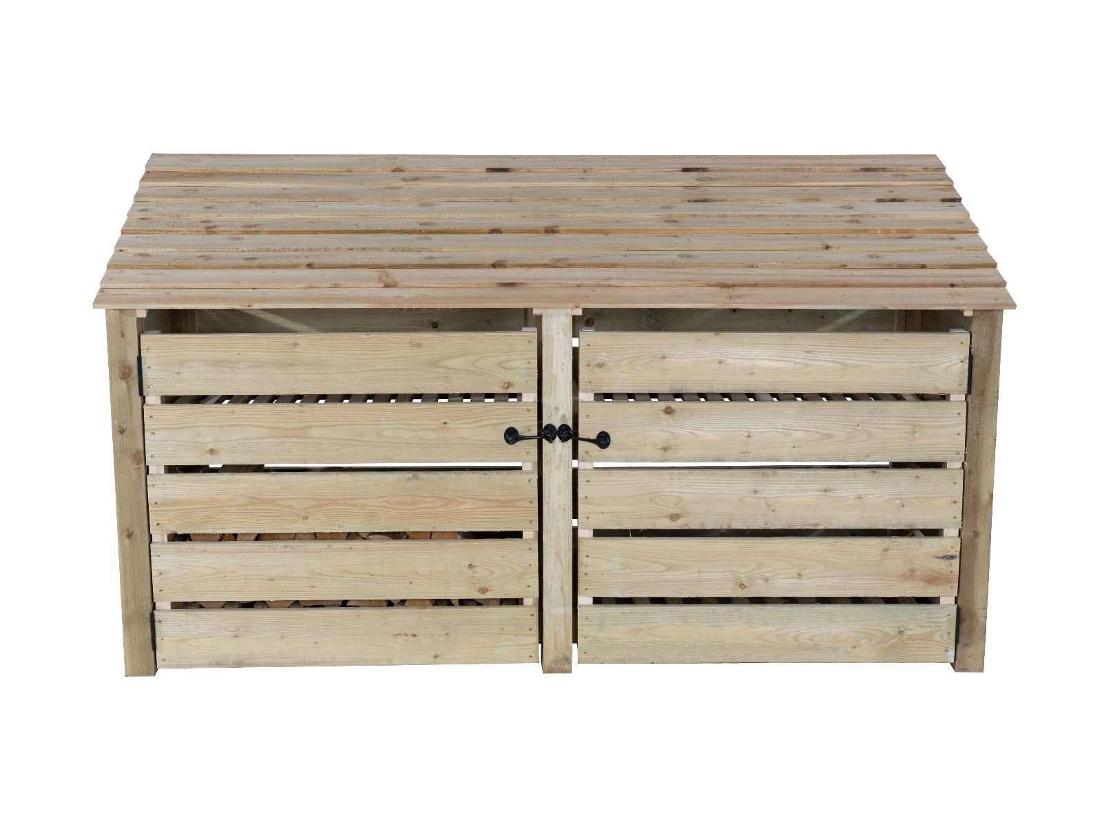 Slatted Wooden Log Store with Doors and Shelf W-227cm, H-126cm or 180cm, D-88cm
