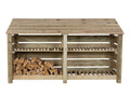 Slatted Wooden Log Store with Shelf W-227cm, H-126cm or 180cm, D-88cm
