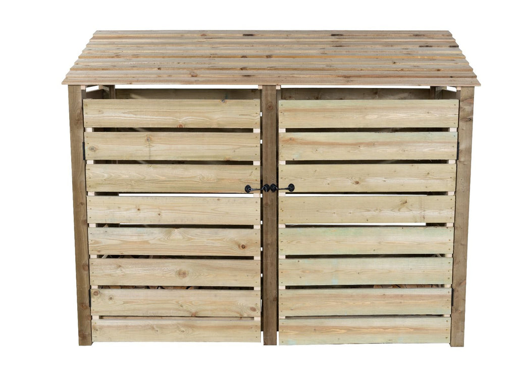 Slatted Wooden Log Store with Doors and Shelf W-227cm, H-126cm or 180cm, D-88cm