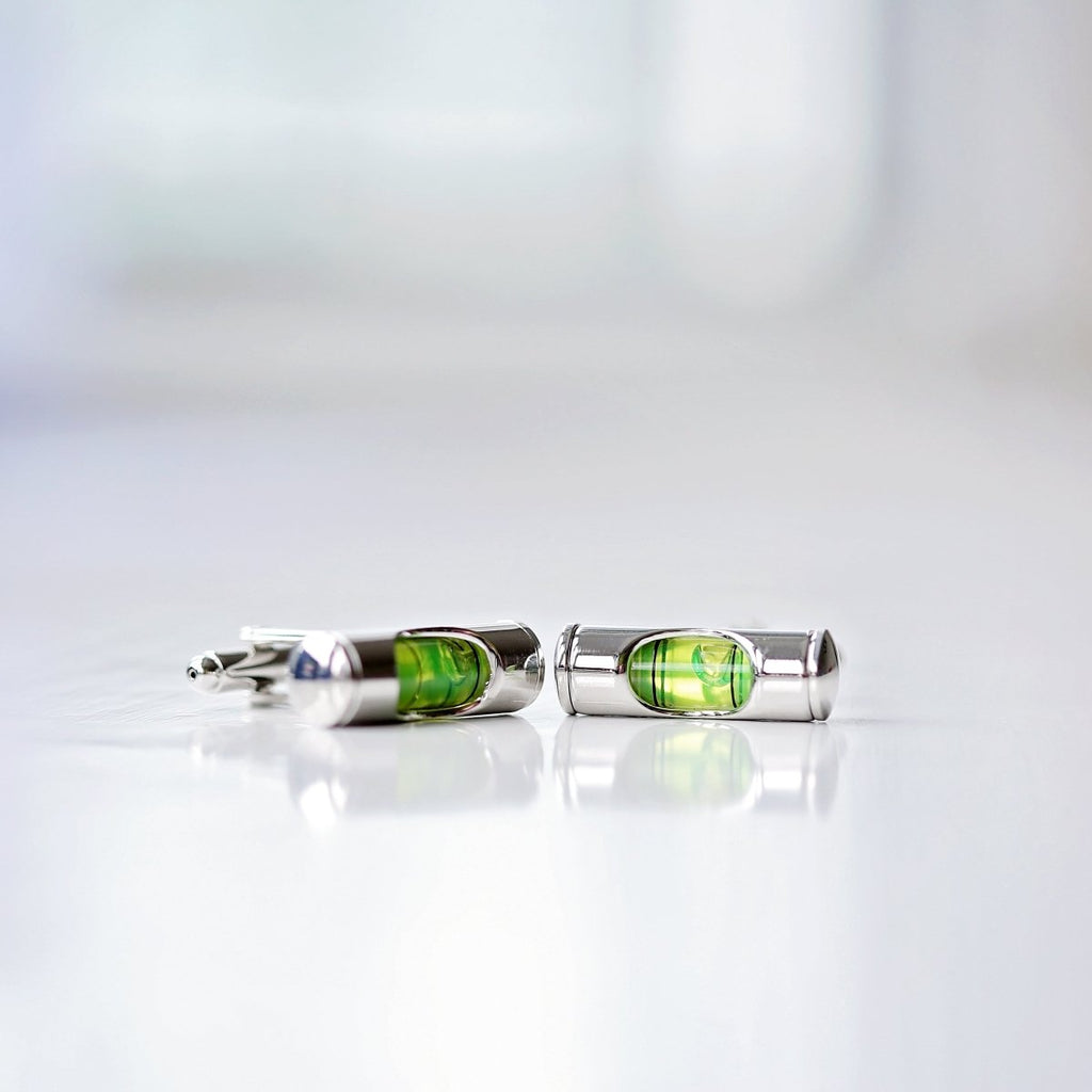Spirit Level Cufflinks, Engraved Box