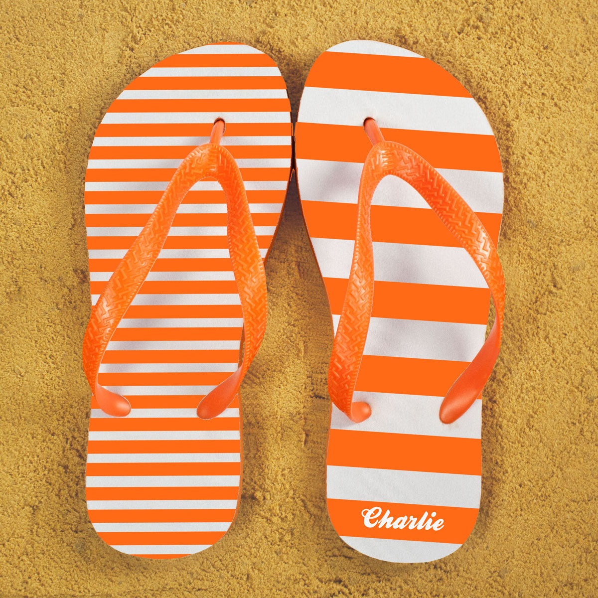 Personalised Striped Orange Flip Flops