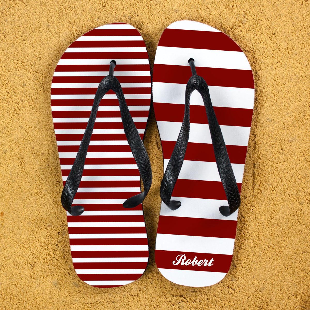 Personalised Striped Red Flip Flops
