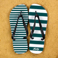 Personalised Striped Teal Flip Flops