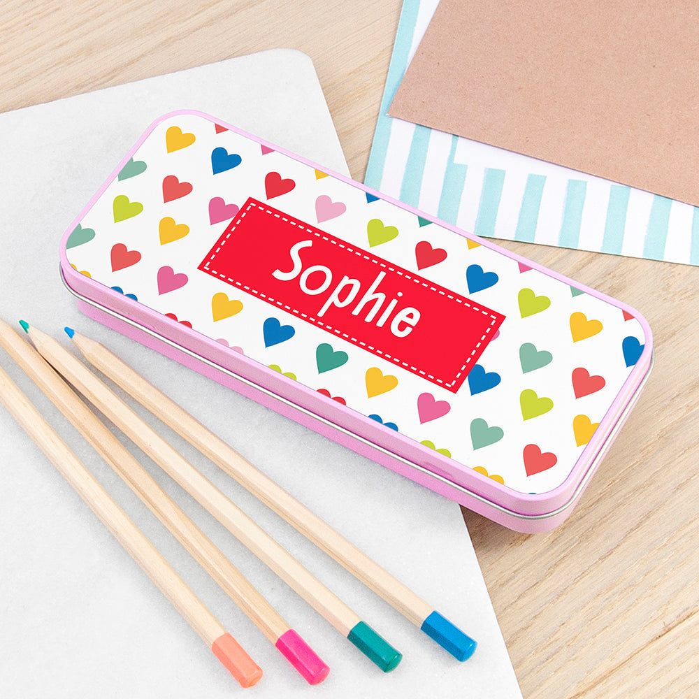 Personalised Personalised Girl's Patterned Pink Pencil Case Tin